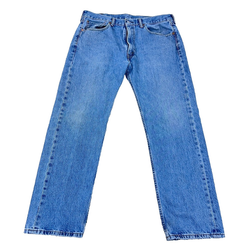Levis 505 Jeans Men 36x30 Straight Leg Regular Fit Med Wash Work Pants Faded B35